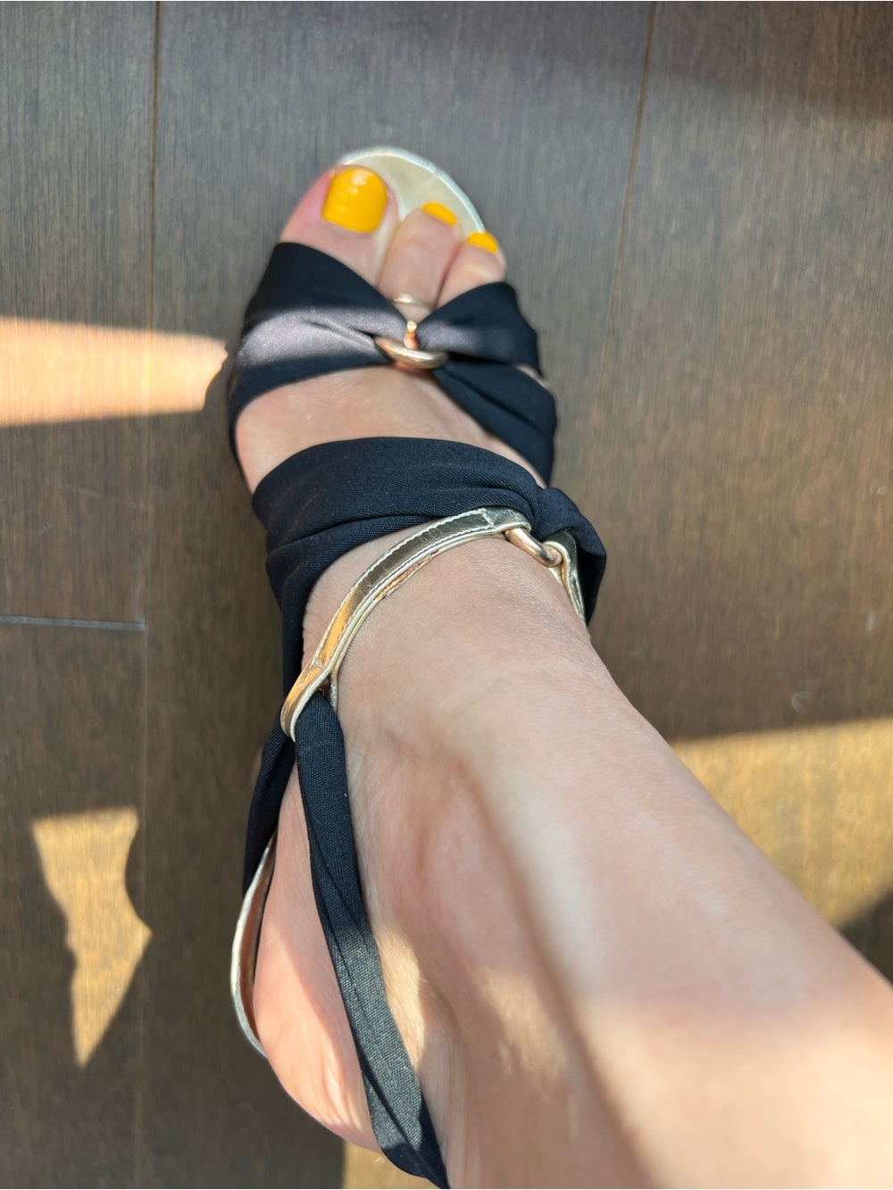 Rare Michel Vivien Black Wrap Heels with Gold Accent